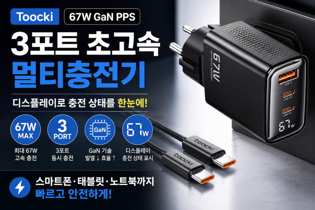 Toocki 67W GaN PPS 3포트 초고속 멀티충전기 사용 후기 제품 이미지