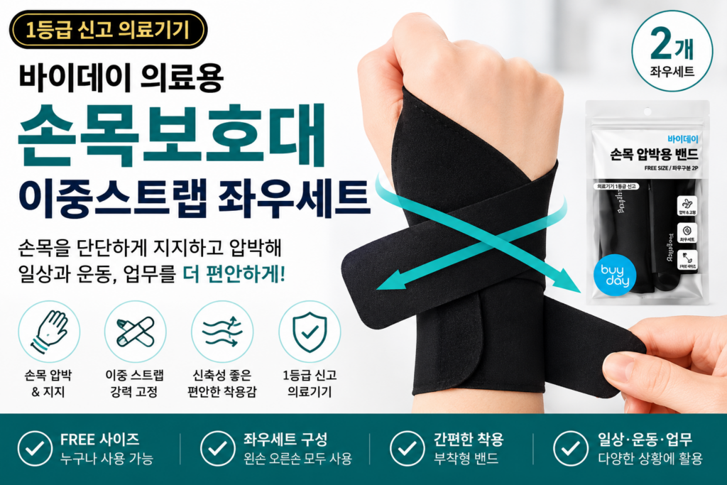 바이데이 의료용 손목보호대 이중스트랩 압박밴드 좌우세트 특징 제품 이미지