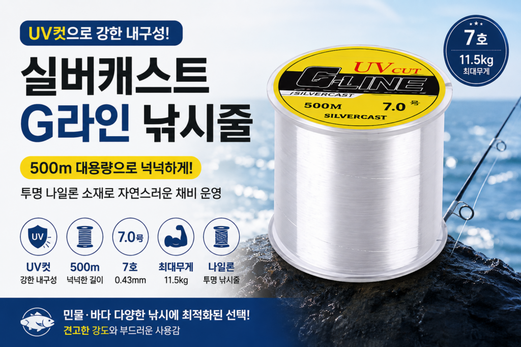 실버캐스트 UV컷 G라인 나일론 낚시줄 500m 7호 특징과 사용 포인트 제품 이미지